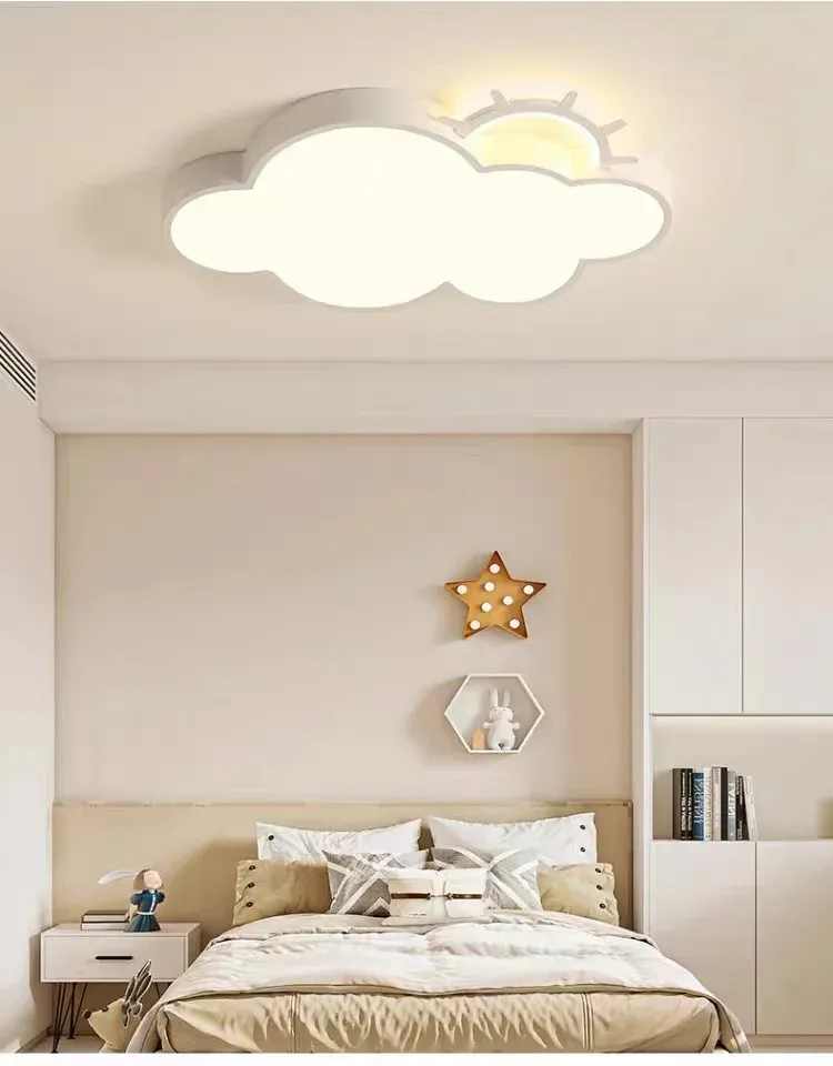 מנורת תקרה ענן לבן דימרית עם שלט לחדר ילדים