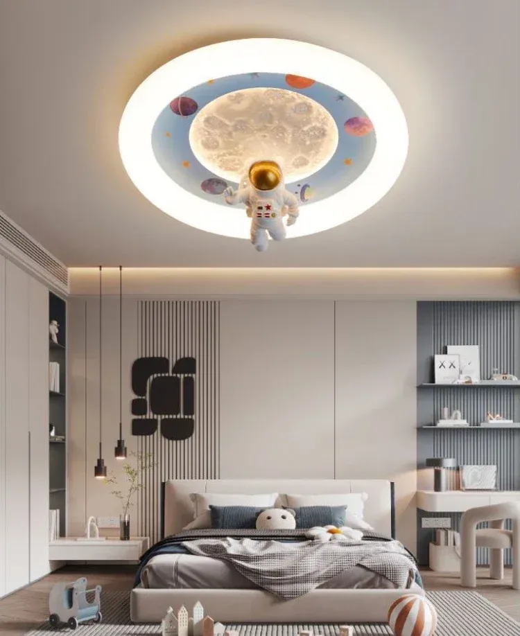 מנורת תקרה ירח ואסטרונאוט שחורה לחדר ילדים