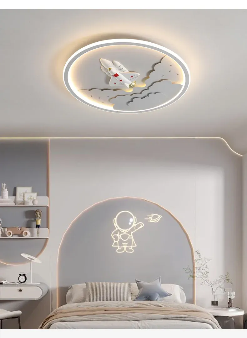 מנורת תקרה רקטה לבנה דימרית עם שלט לחדר ילדים