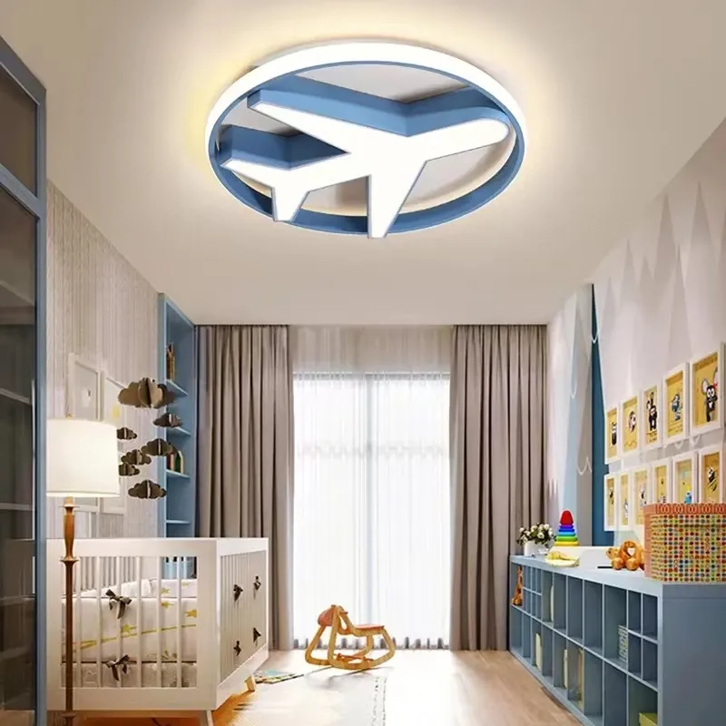 מנורת תקרה מטוס תכלת דימרית עם שלט לחדר ילדים