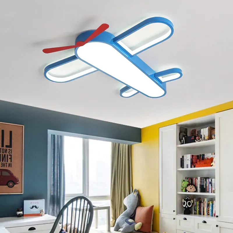 מנורת תקרה מטוס לד כחולה לחדר ילדים