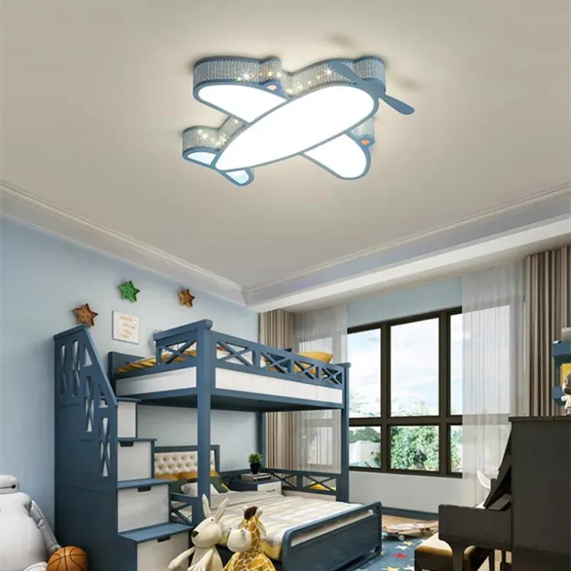 מנורת תקרה מטוס לד כחולה לחדר ילדים