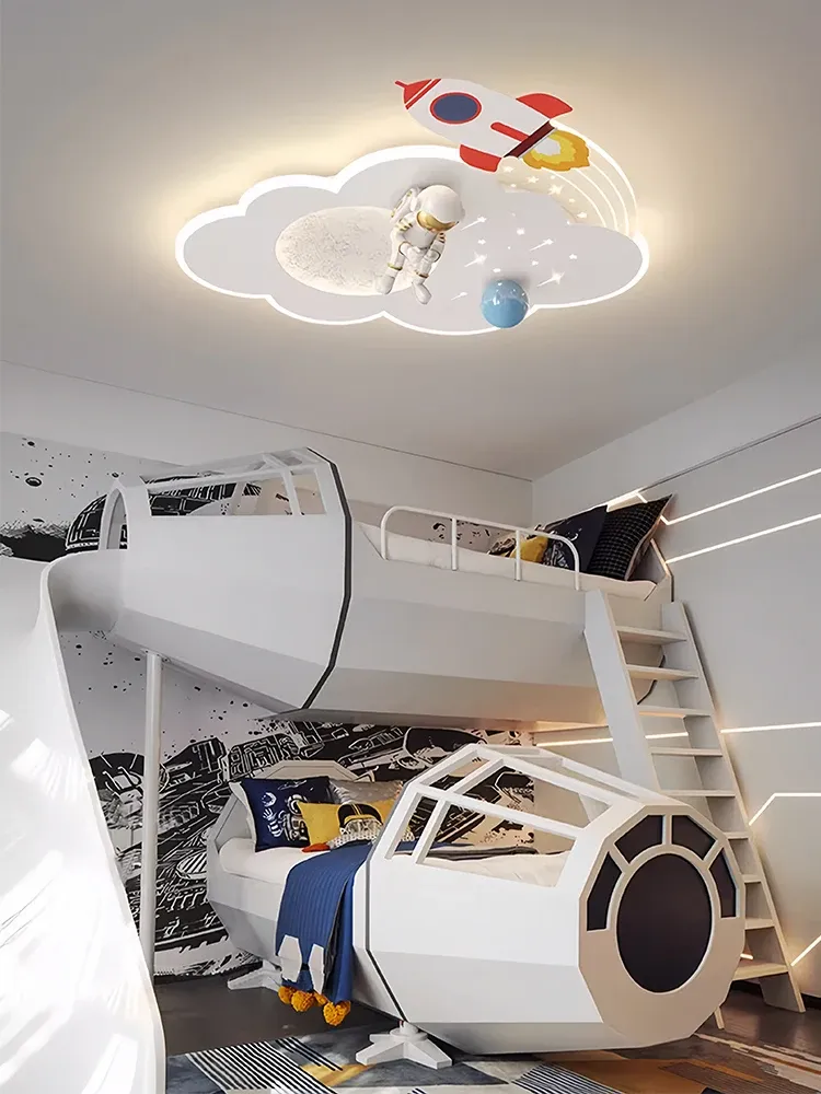 מנורת תקרה אסטרונאוט ורקטה כחולה דימרית לחדר ילדים