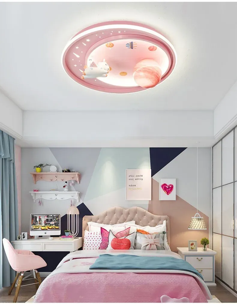 מנורת תקרה פגסוס ורוד דימרית עם שלט לחדר ילדות