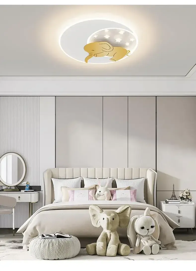 מנורת תקרה ארנב ופיל לד לבנה לחדר ילדים