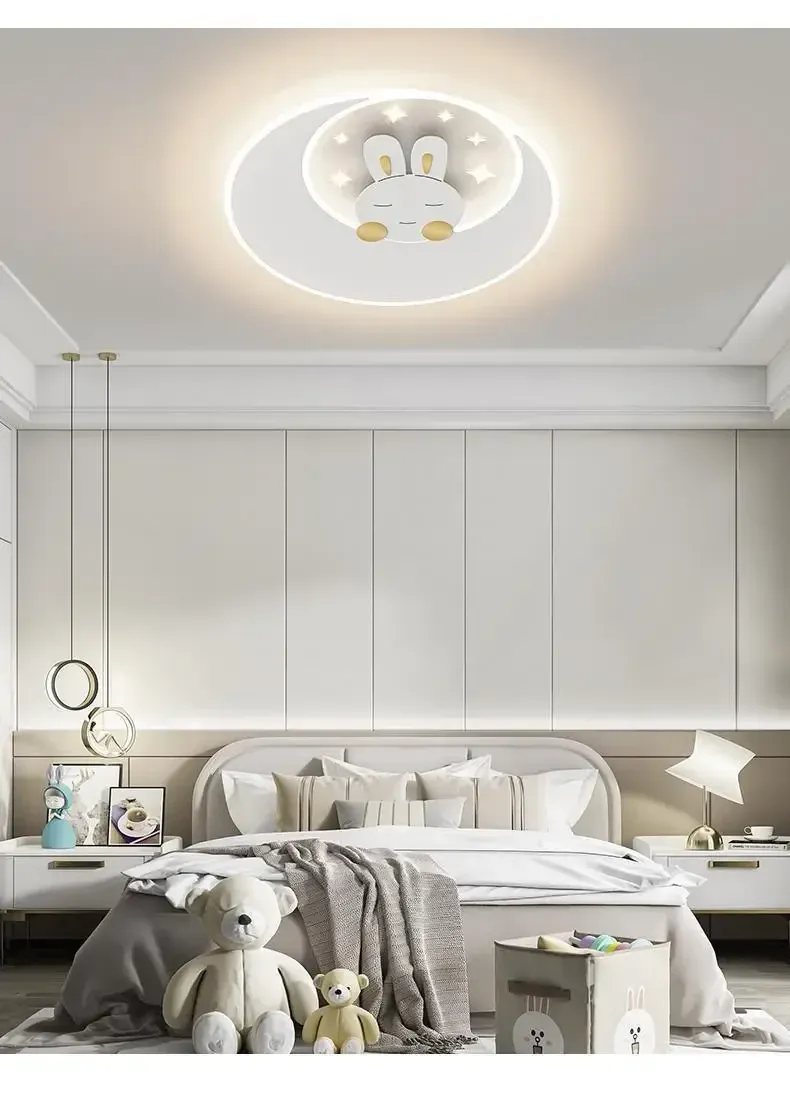 מנורת תקרה ארנב ופיל לד לבנה לחדר ילדים