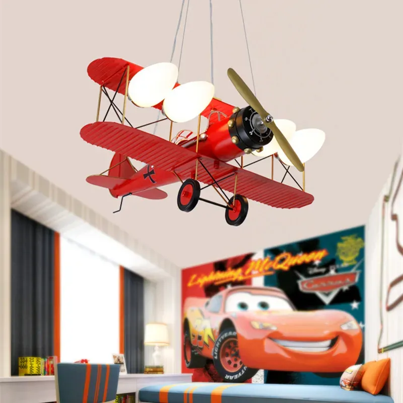 מנורת תקרה מטוס דו כנפי כחולה עם 4 בתי נורה