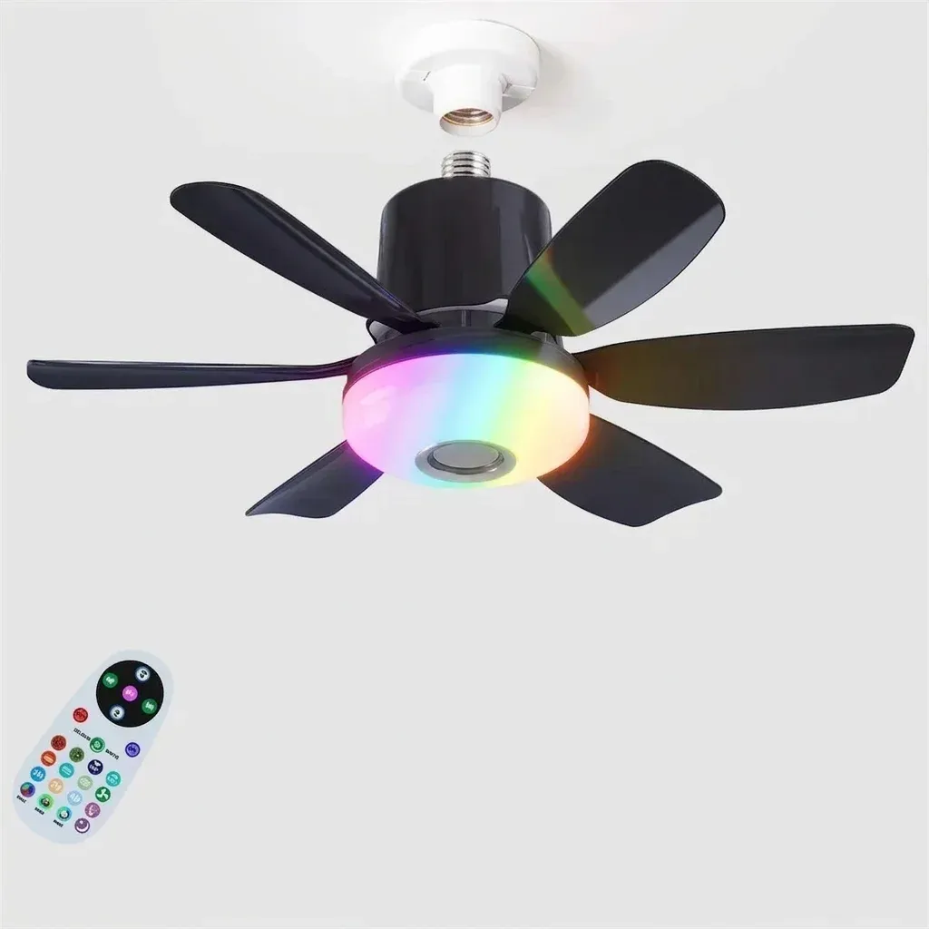 מאוורר תקרה לד חכם שחור עם תאורת צבע