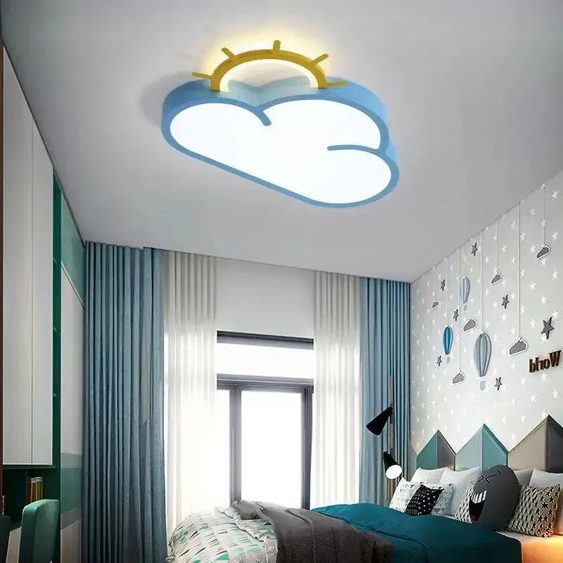מנורת תקרה ענן כחול דימרית עם שלט לחדר ילדים