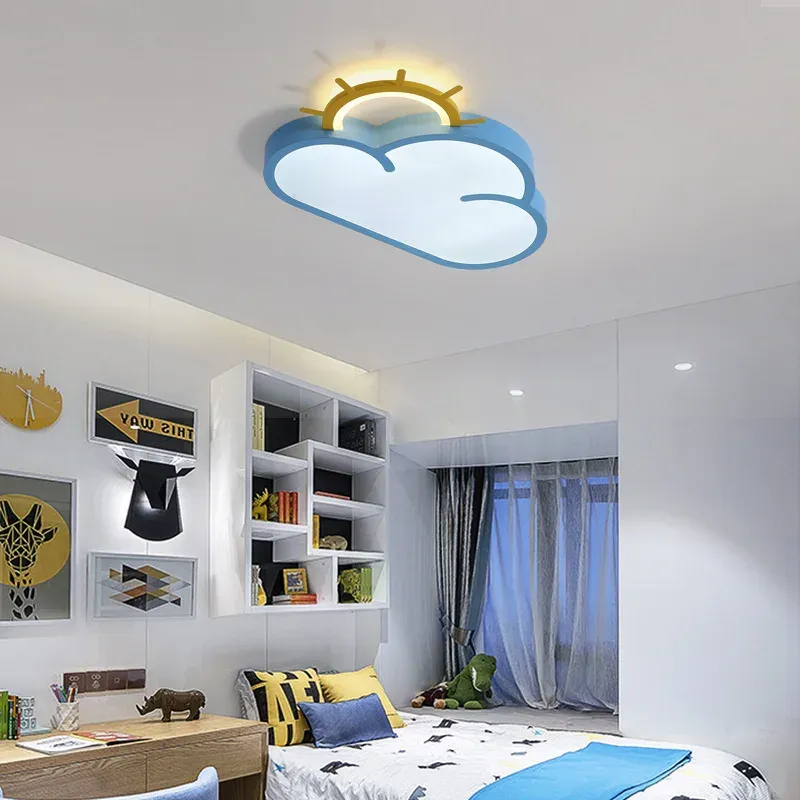 מנורת תקרה ענן כחול דימרית עם שלט לחדר ילדים