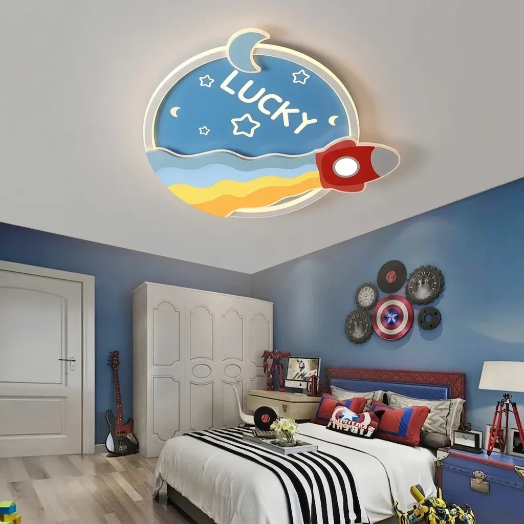 מנורת תקרה רקטה כחולה לחדר ילדים