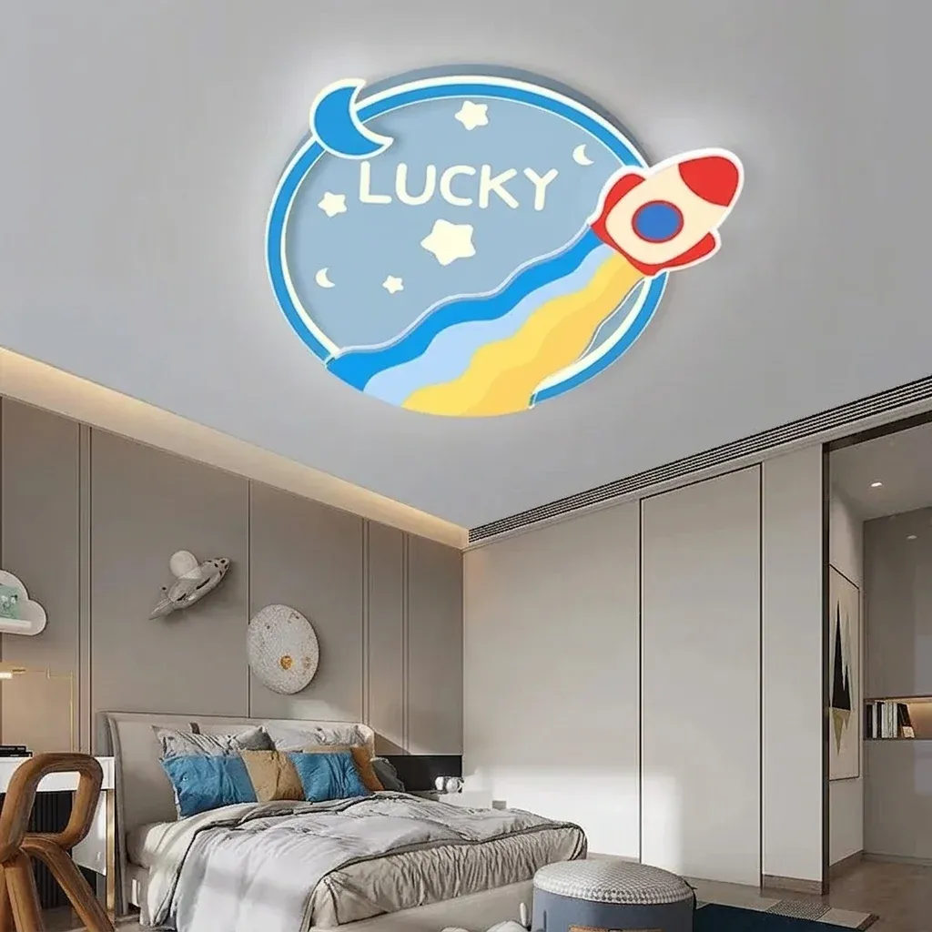 מנורת תקרה רקטה כחולה לחדר ילדים