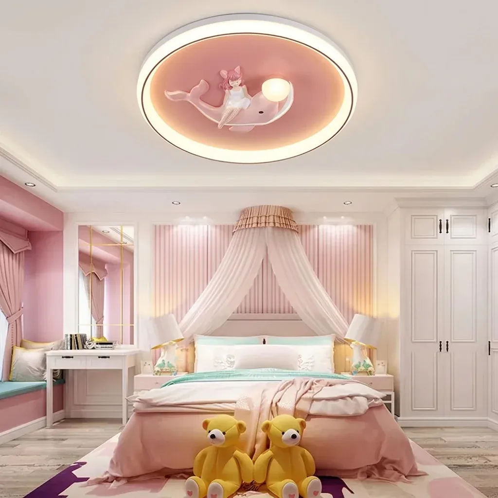 מנורת תקרה דולפין ורוד לחדר ילדות