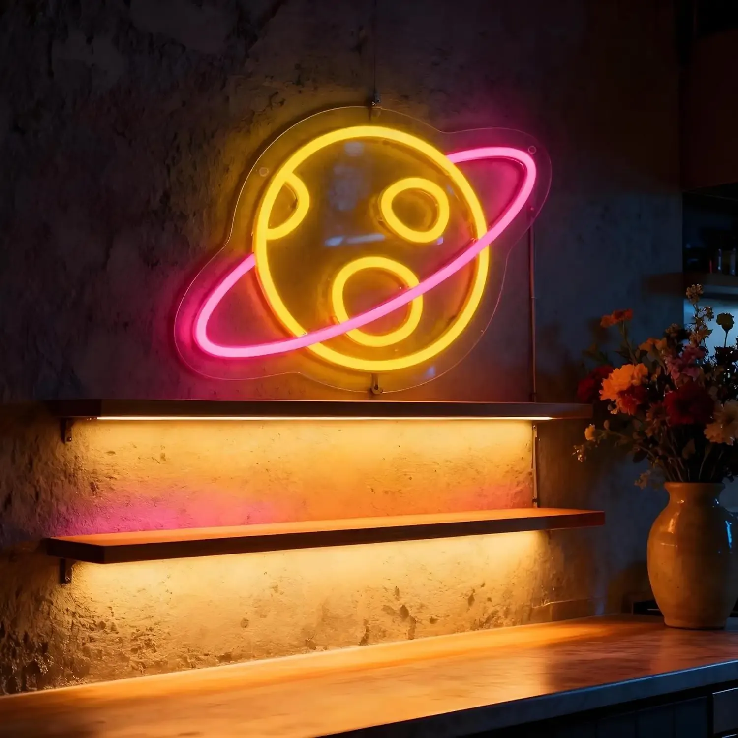 שלט ניאון לד כוכב לכת דימרי בחיבור יו אס בי