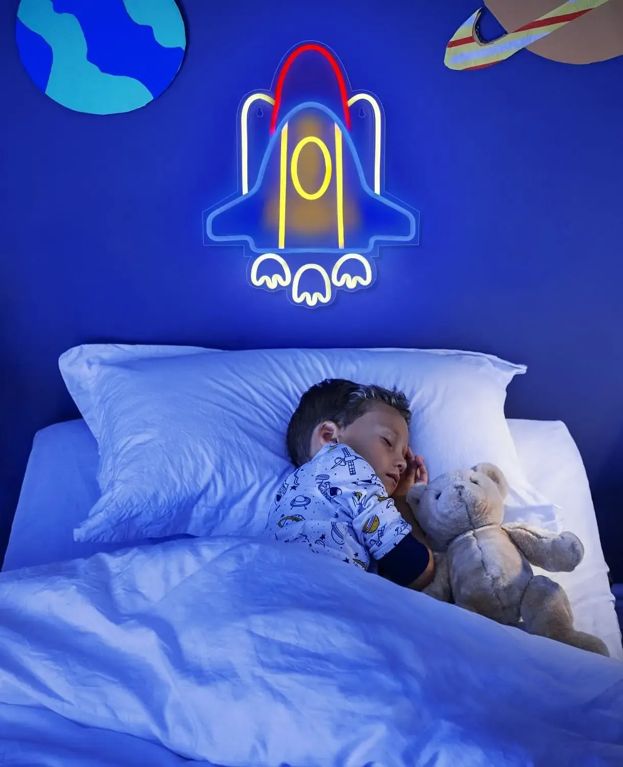 שלט ניאון לד רקטה בחיבור יו אס בי לחדר ילדים