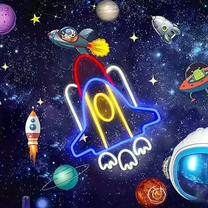 שלט ניאון לד רקטה בחיבור יו אס בי לחדר ילדים