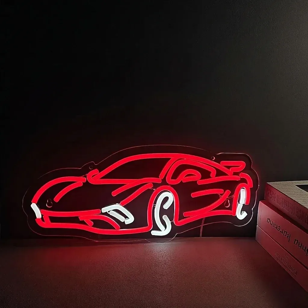 שלט ניאון לד מכונית מרוץ אדום