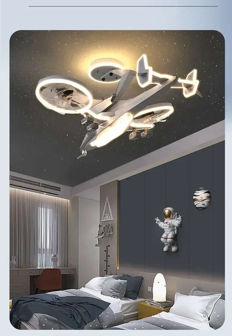 מאוורר תקרה לד מטוס קרב לחדר ילדים עם שלט