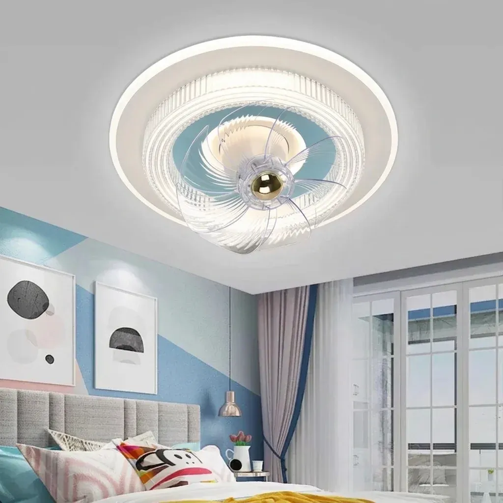 מאוורר תקרה עגול ורוד לבן עם תאורה