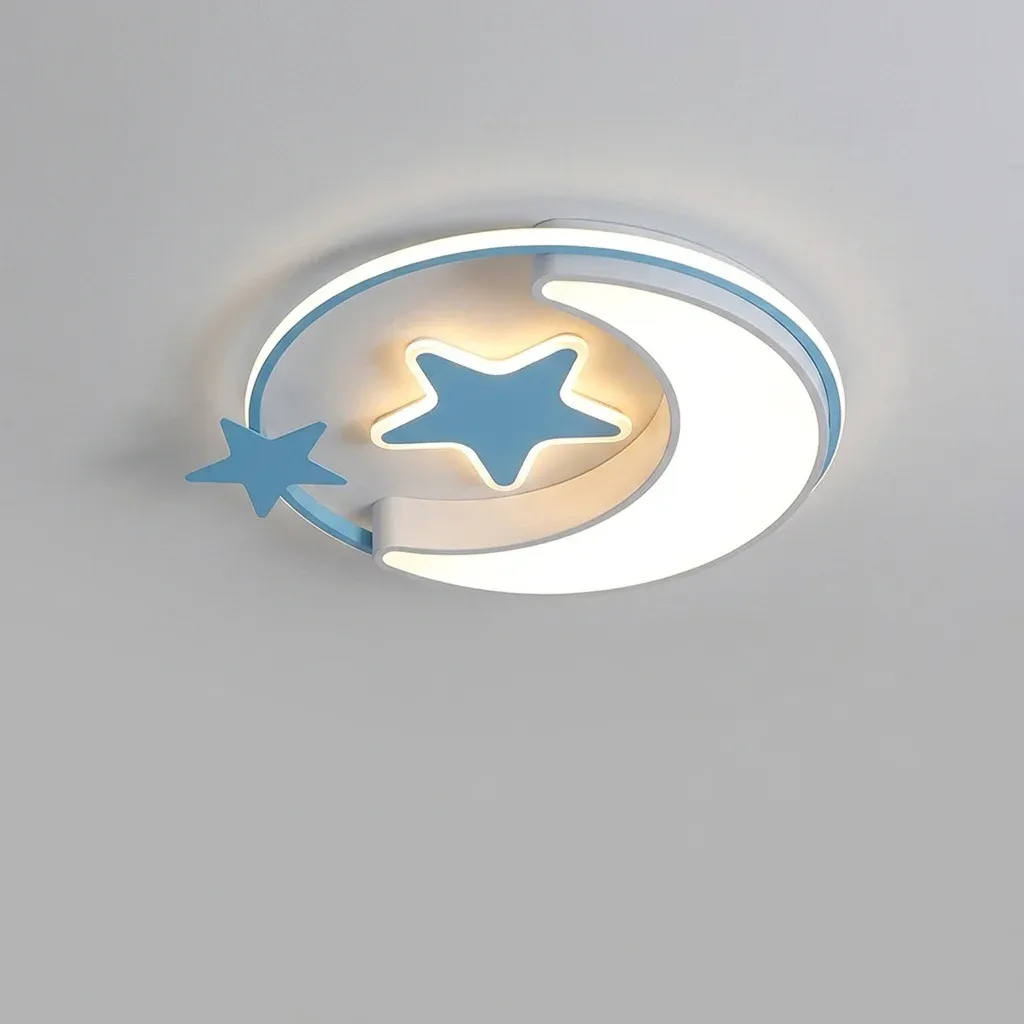 מנורת תקרה ירח וכוכב כחולה לחדר ילדים