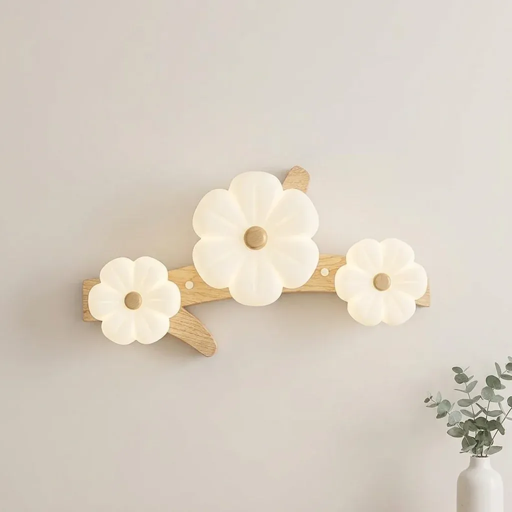 מנורת קיר פרח עץ ואקריליק לד