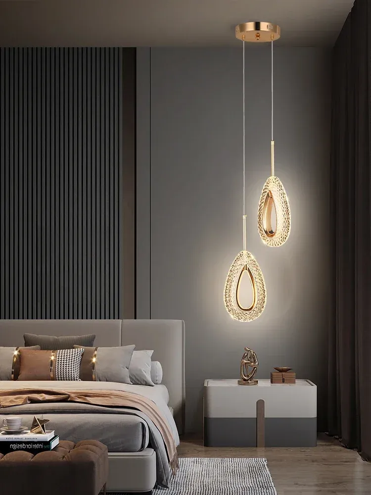 מנורה תלויה קריסטל כפולה נורדית מוזהבת