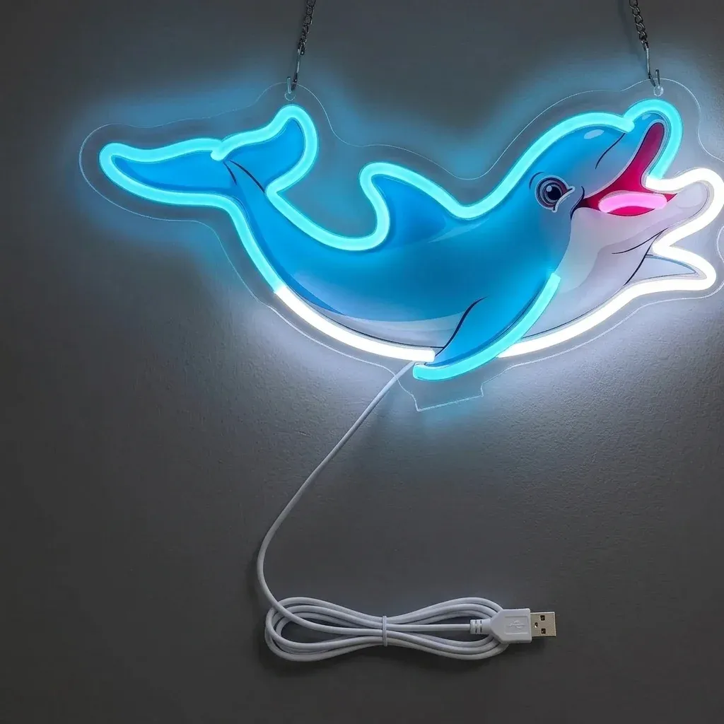 שלט ניאון לד דולפין כחול USB