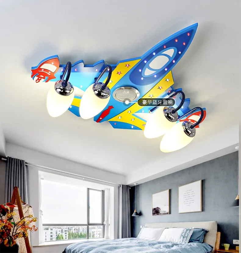 מנורת תקרה מטוס כחול עם 6 נקודות אור לחדר ילדים