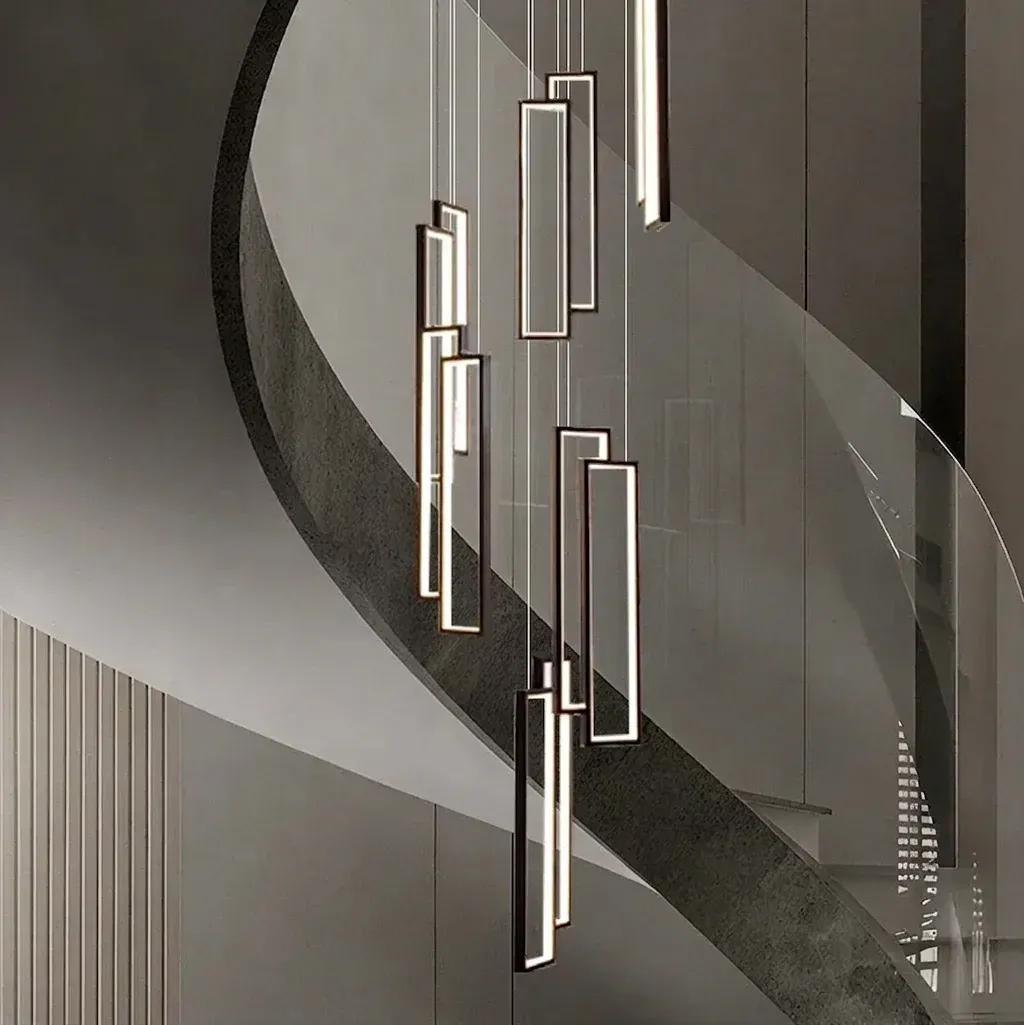 נברשת מדרגות שחורה לד בעיצוב מלבני