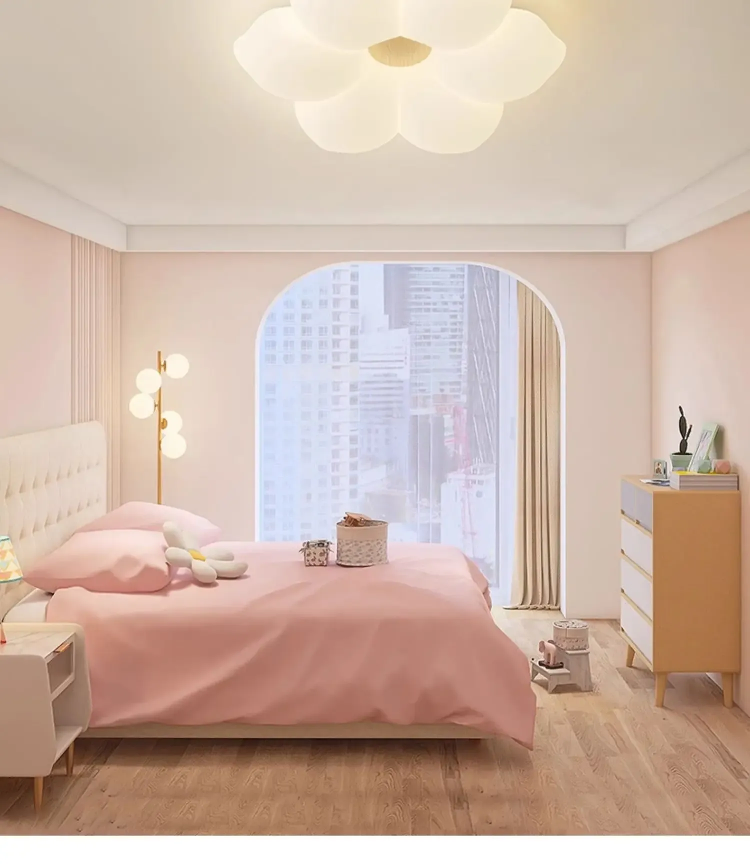 מנורת תקרה עלי כותרת ורודה דימרית לחדר ילדות