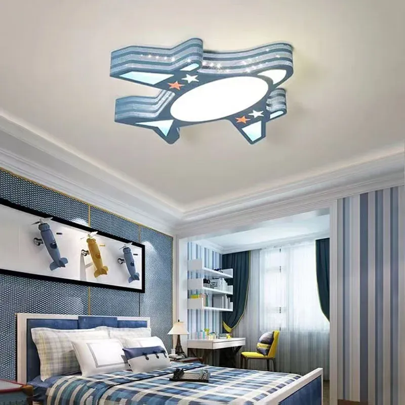 מנורת תקרה מטוס קריקטורה כחולה דימרית לחדר ילדים