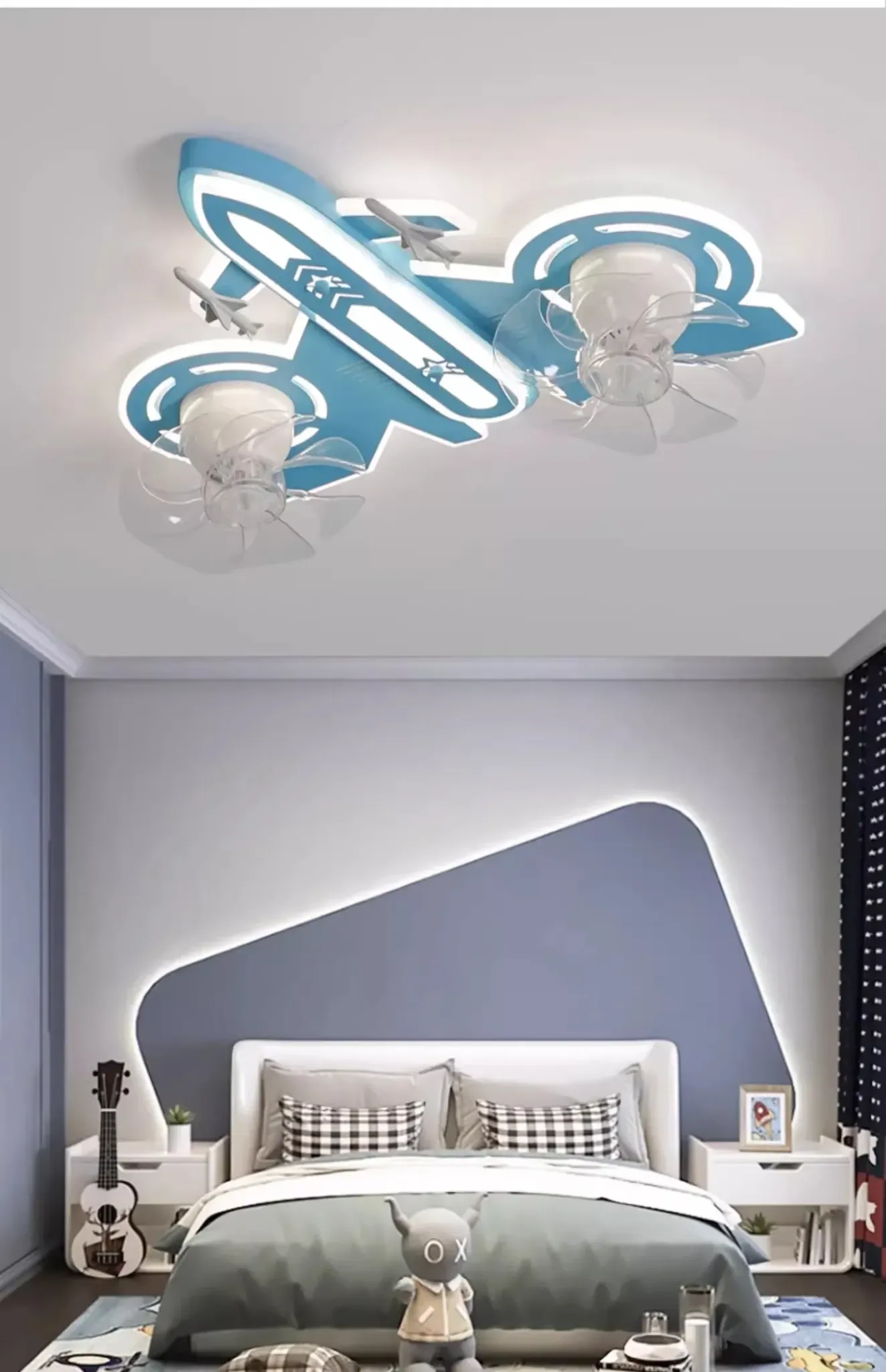 מאוורר תקרה מטוס חכם עם תאורת ספקטרום מלא לחדר ילדים