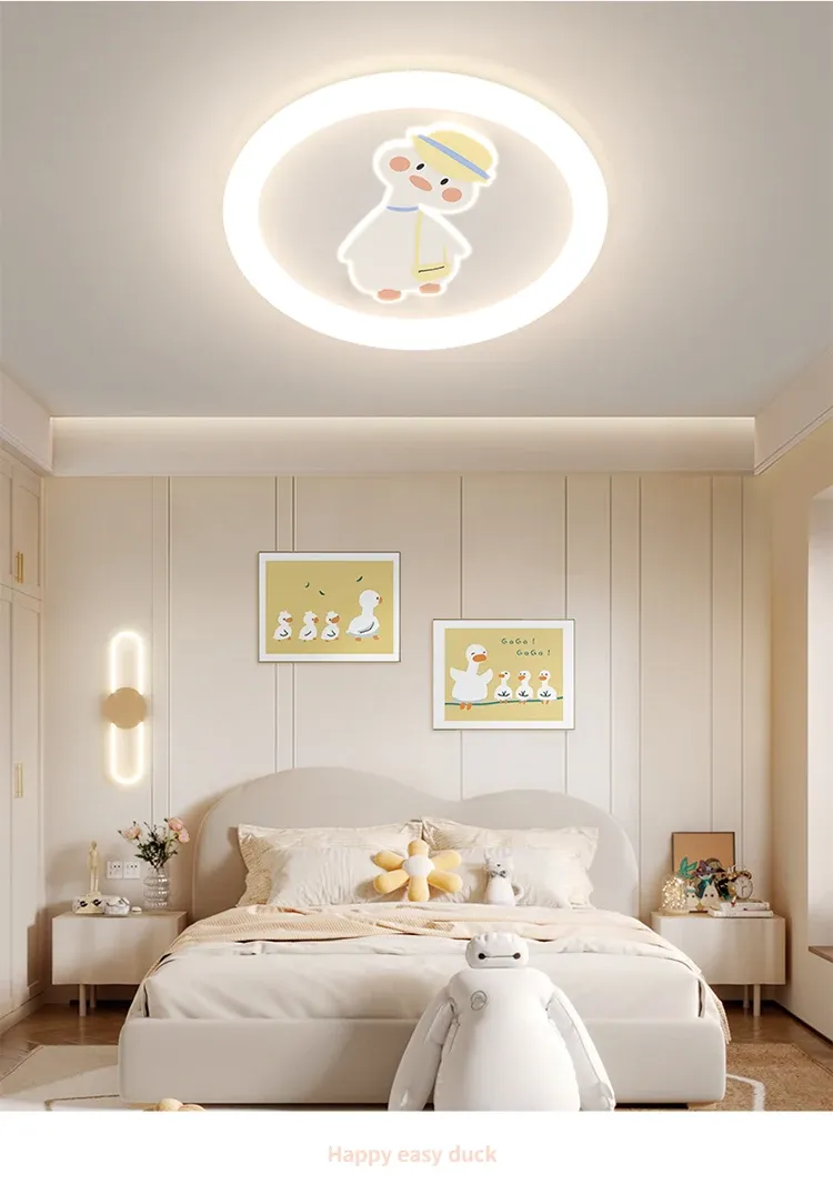 מנורת תקרה ברווזון צהוב דימרית עם שלט לחדר ילדים