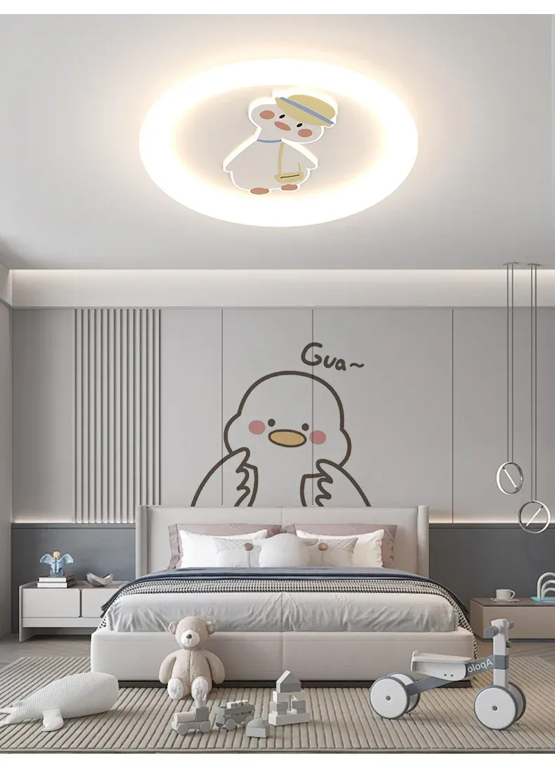 מנורת תקרה ברווזון צהוב דימרית עם שלט לחדר ילדים