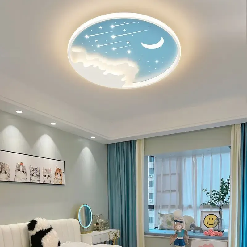 מנורת תקרה שמי ירח וכוכב תכלת דימרית עם שלט