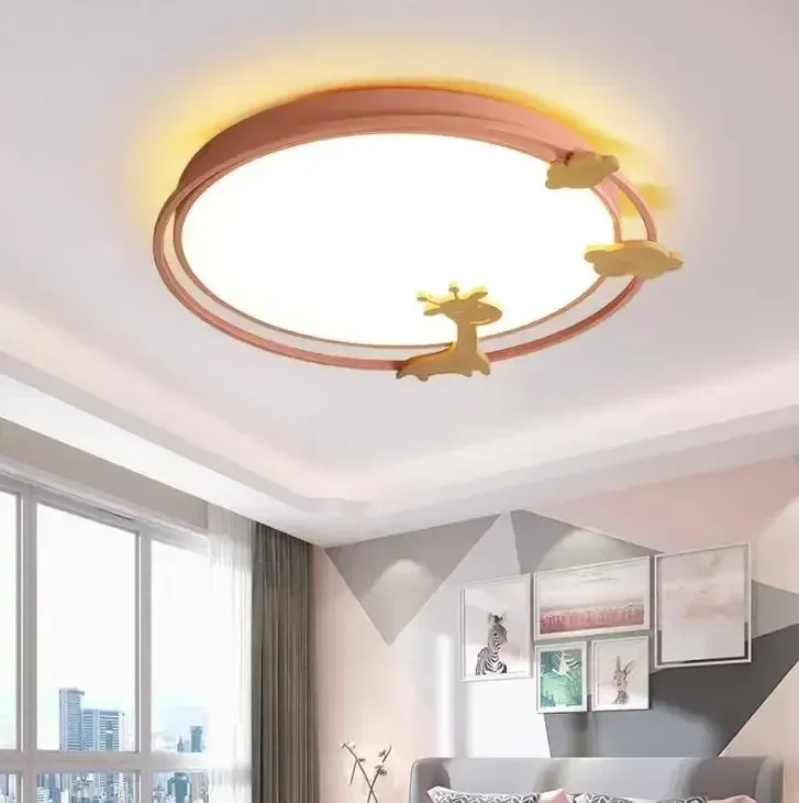 מנורת תקרה קריקטורית ורודה עם 3 גווני אור לחדר ילדים