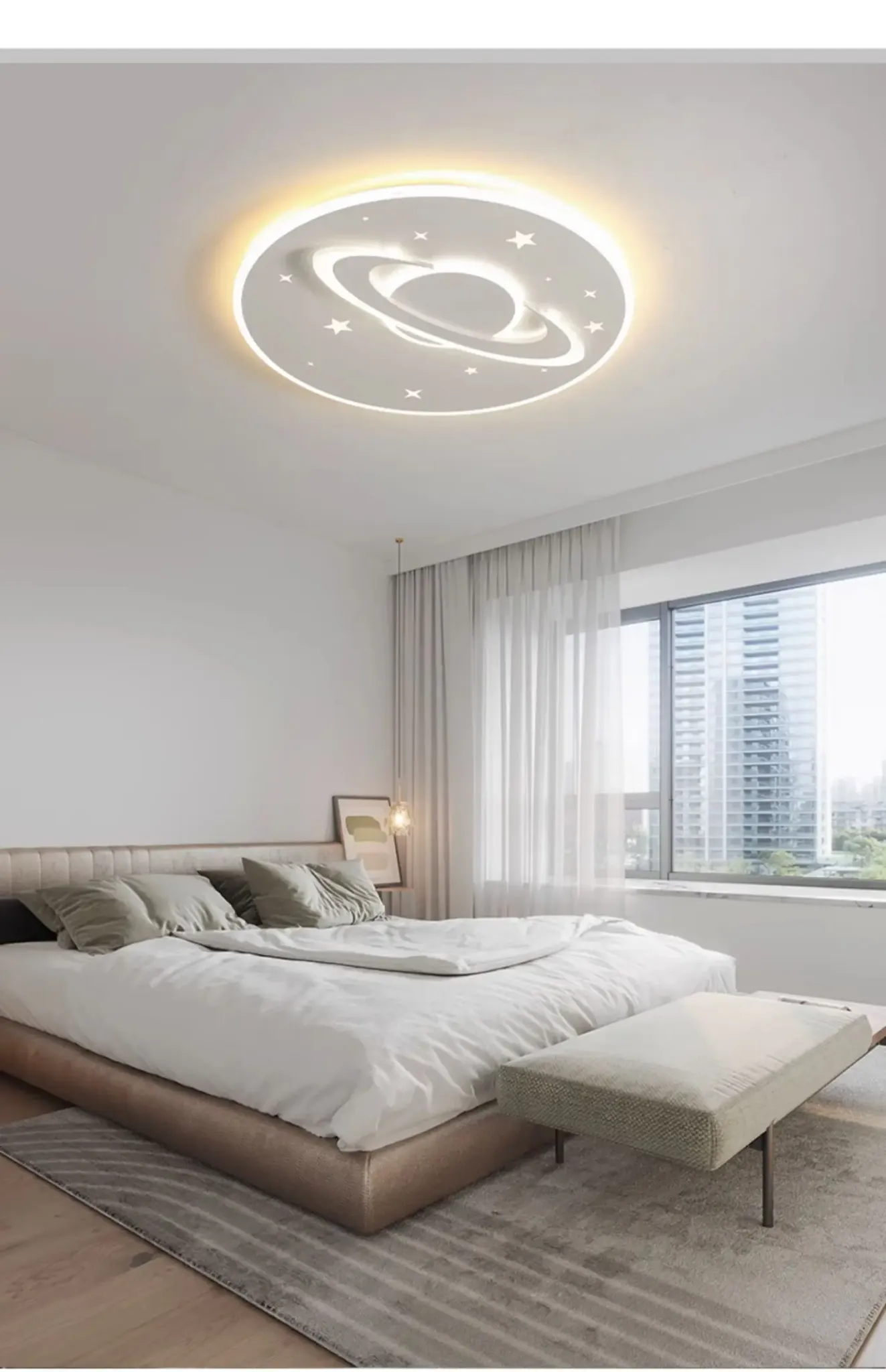 מנורת תקרה חלל כוכבים לבנה דימרית לחדר ילדים