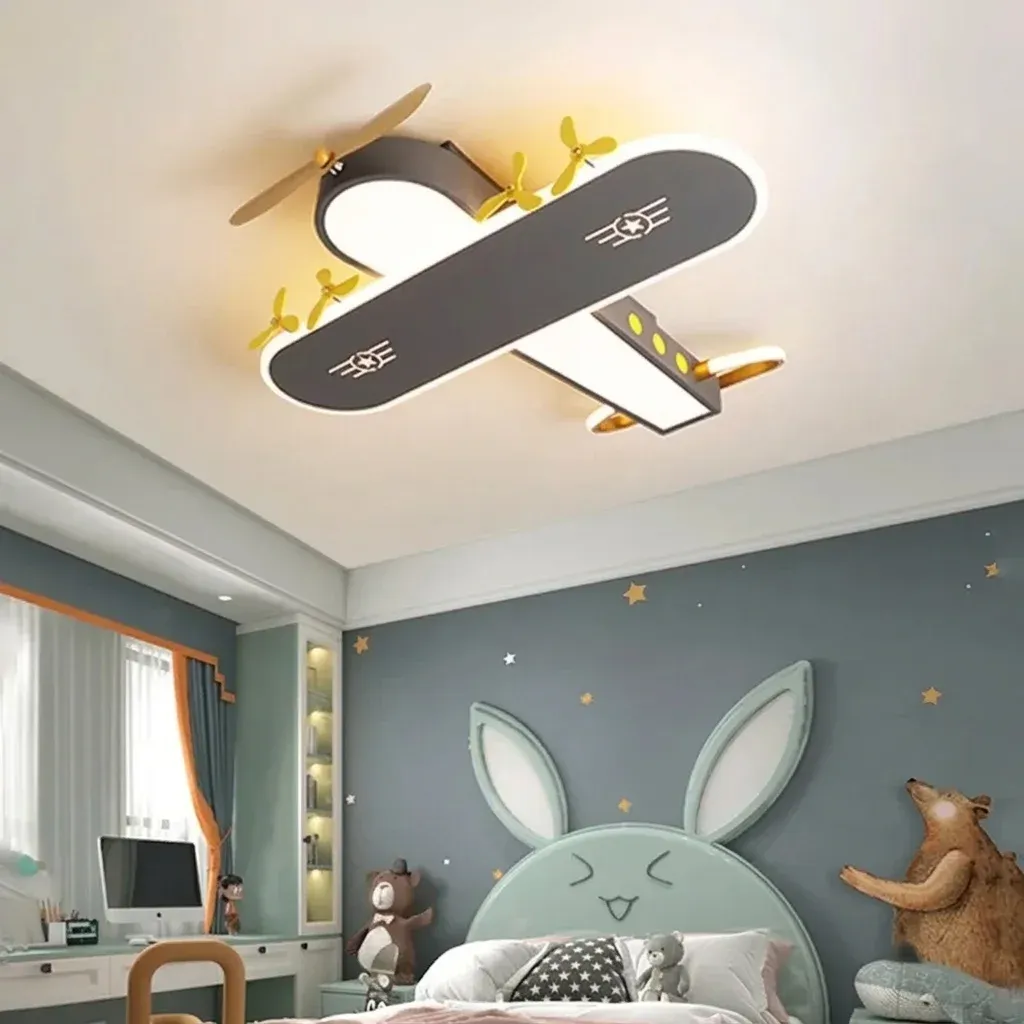 מנורת תקרה בצורת מטוס אפור לילדים