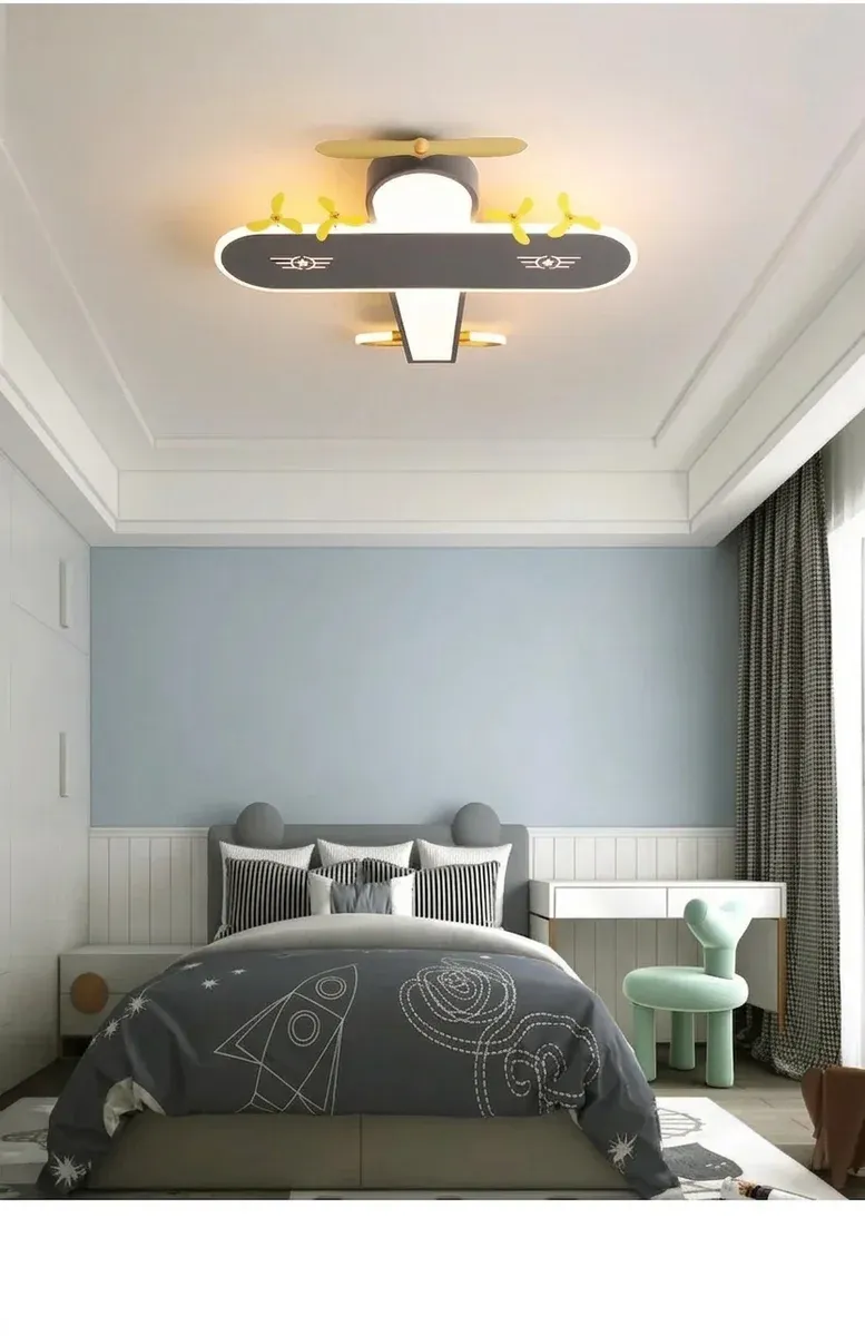 מנורת תקרה הליקופטר אפורה לחדר ילדים