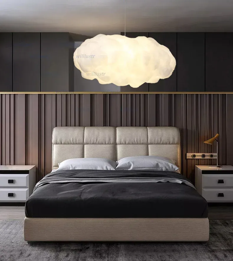 מנורת תלייה ענן לבנה עם בית נורה E27