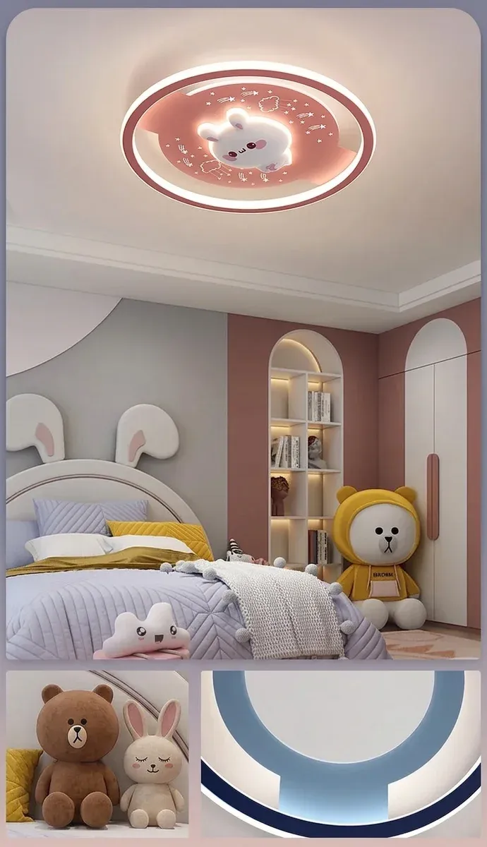 מנורת תקרה ארנבת ורודה לחדר ילדים