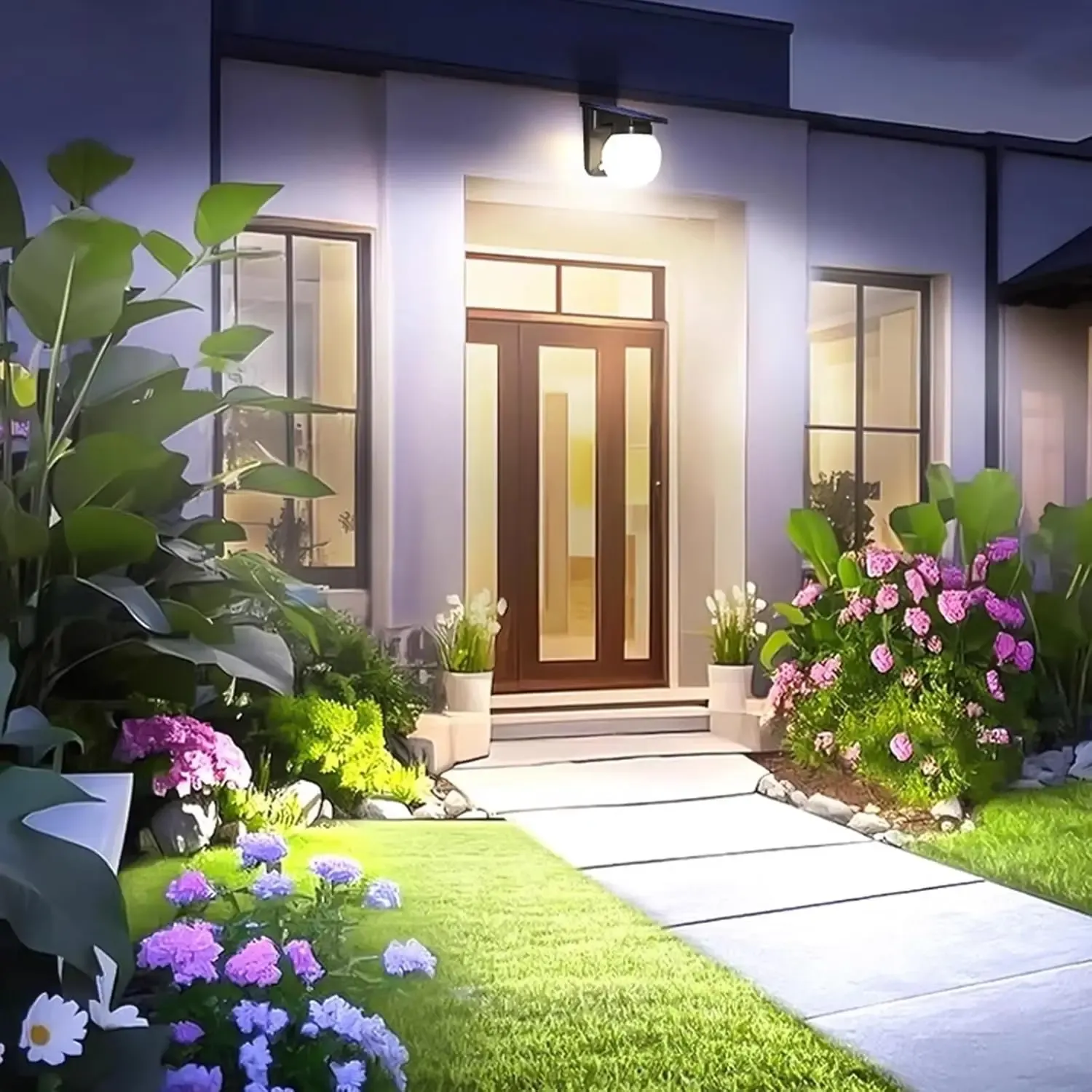 מנורת כדור סולארית עגולה לקיר גינה