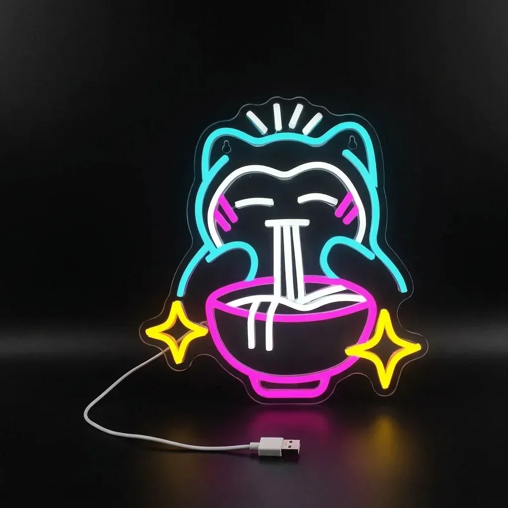 שלט ניאון לד דובי ראמן צבעוני