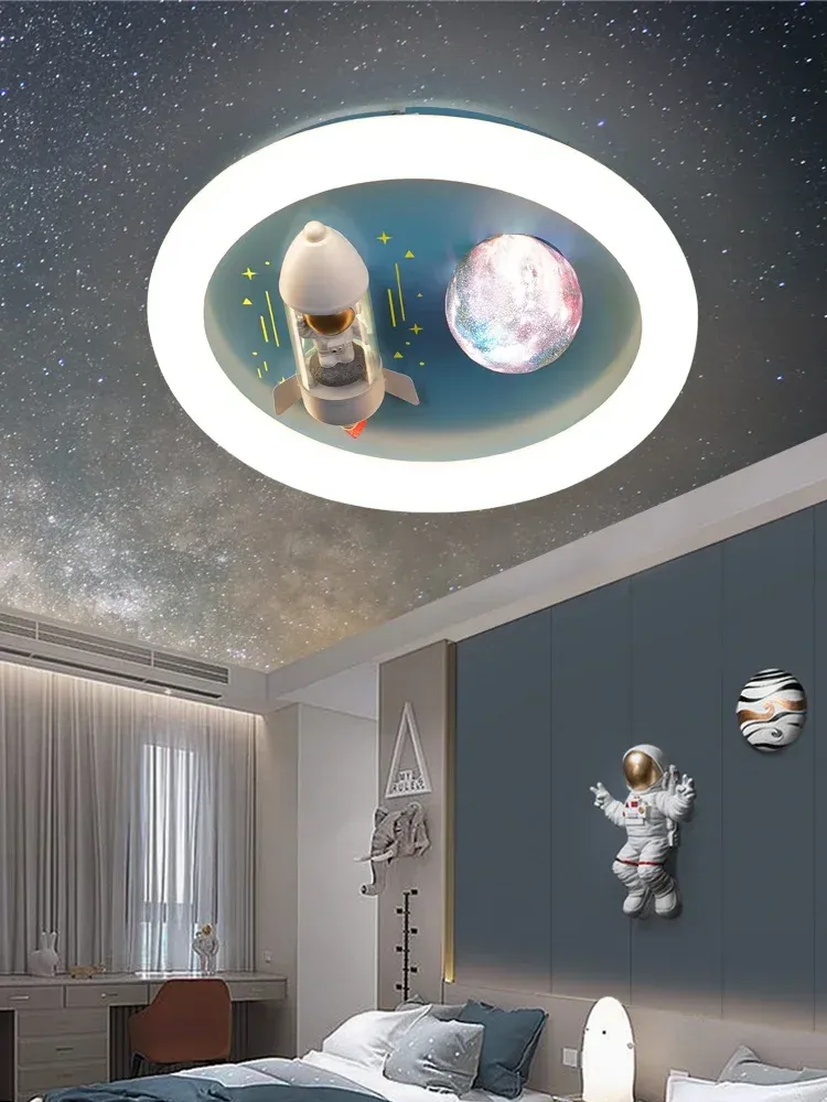 מנורת תקרה חלל קוסמונאוט עגולה עם שלט לחדר ילדים