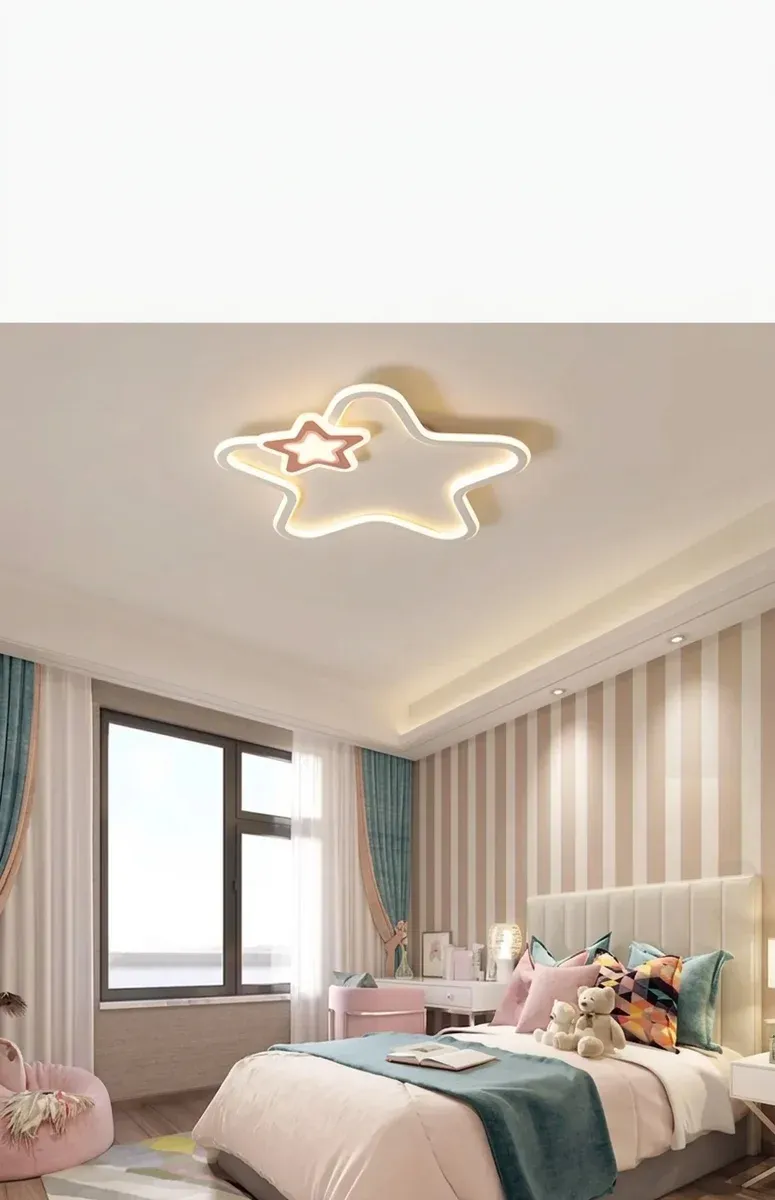 מנורת תקרה כוכב ורוד לבן לחדר ילדים
