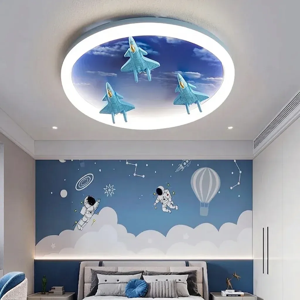 מנורת תקרה מטוס סילון כחולה לילדים