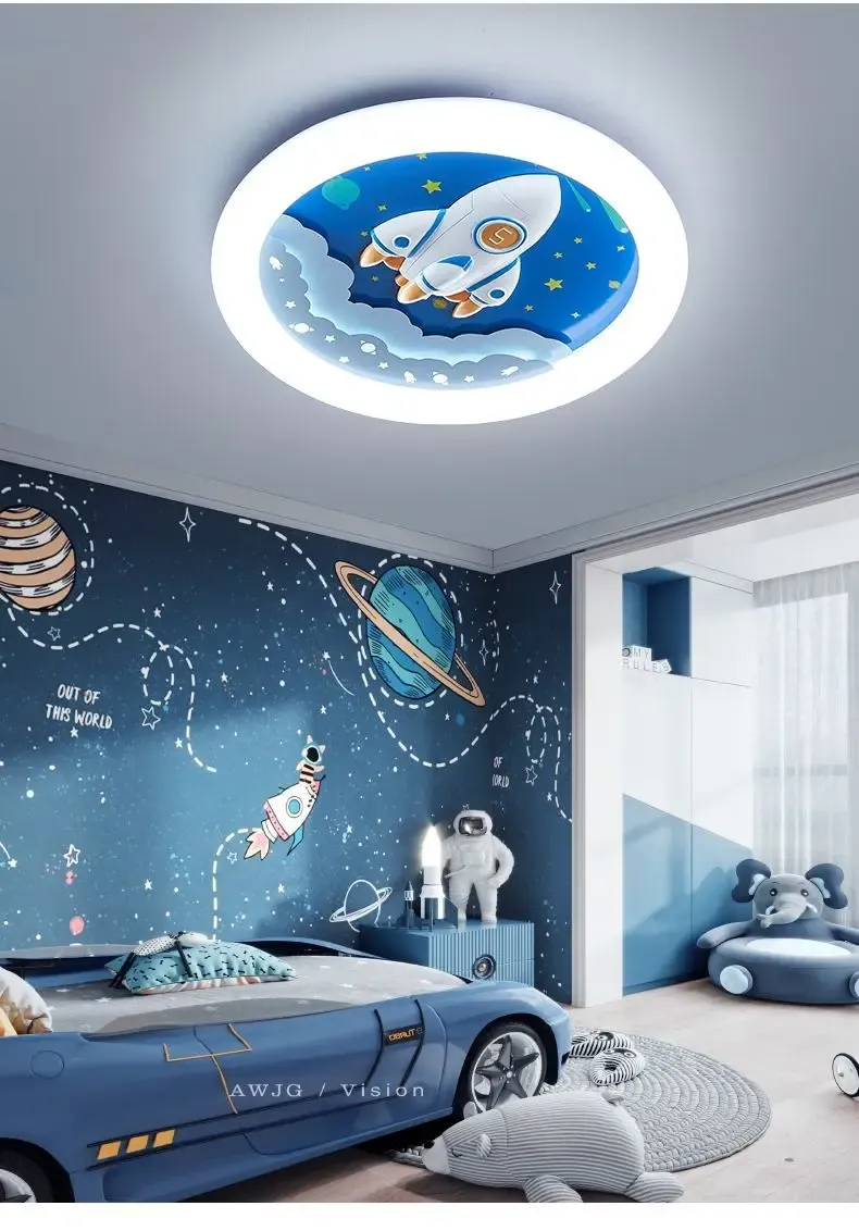 מנורת תקרה רקטת חלל כחולה עם שלט לחדר ילדים