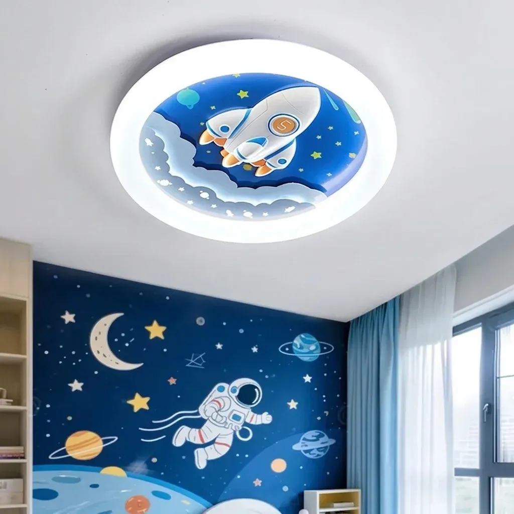מנורת תקרה רקטת חלל כחולה לחדר ילדים