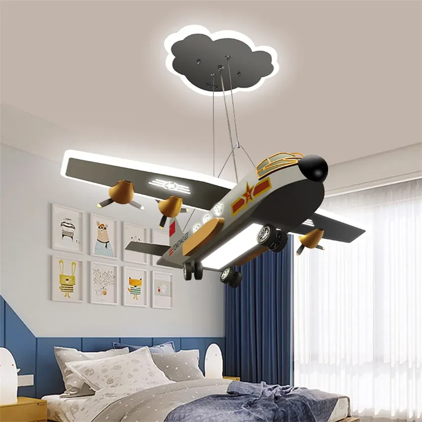 מנורת תקרה מטוס קרב אפור לחדר ילדים