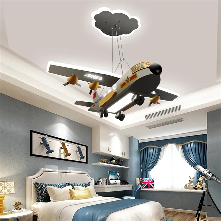 מנורת תקרה מטוס קרב אפור לחדר ילדים